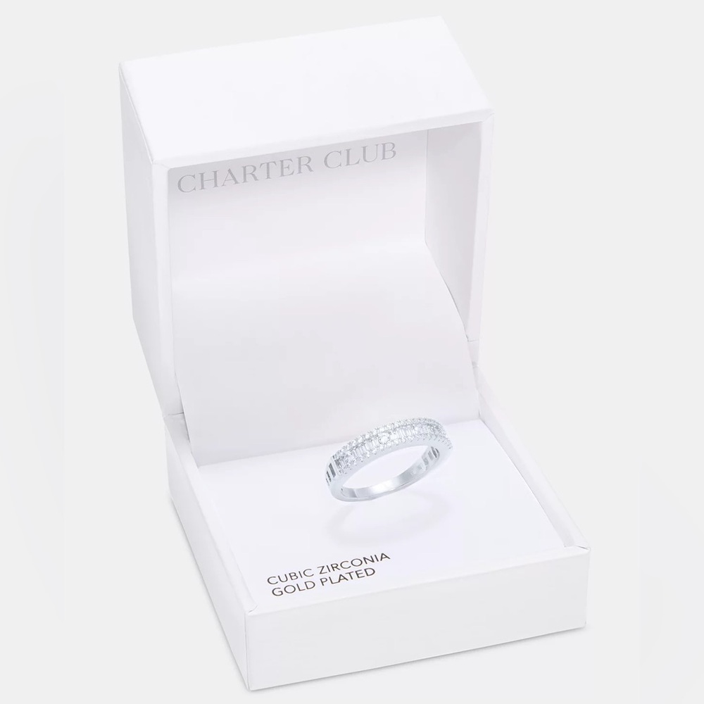 Charter Club Cubic Zirconia Eternity Band Ring NIB Set in Silver-Plated Size 7